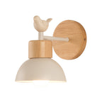 Nordic Style Metal and Wood Wall Sconce Light with Bird Accent White or Black 5-9 Inch Kid Bedroom Lamp E26/E27 Base