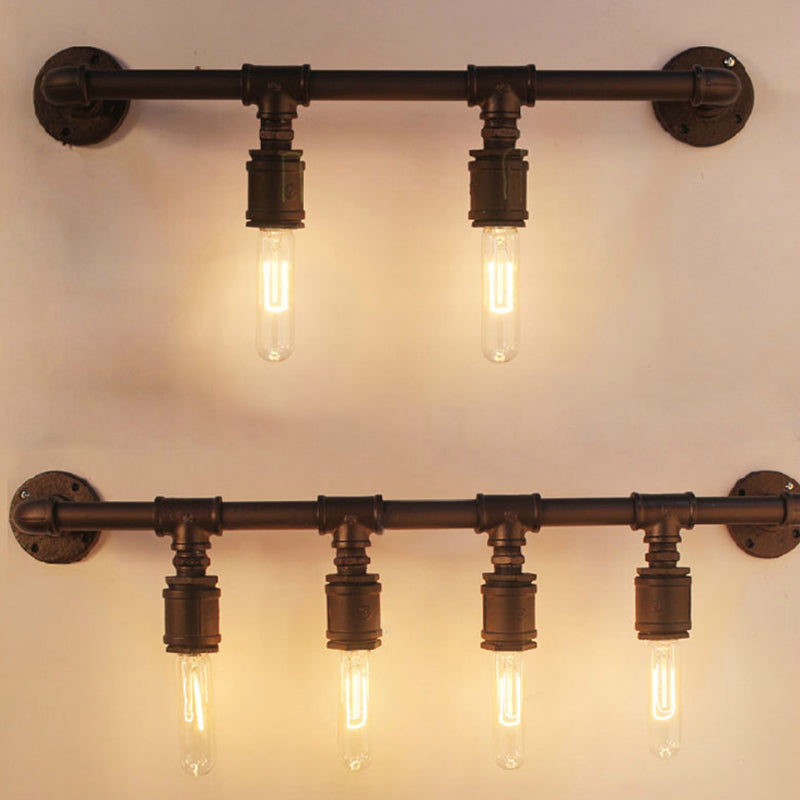 Industrial Black Metal Wall Light Straight Pipe Wall Sconce 2/4/6 Bulbs E26/E27 Indoor Fixture