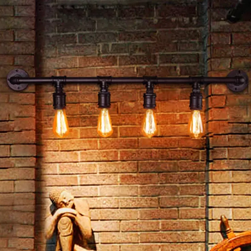 Industrial Black Metal Wall Light Straight Pipe Wall Sconce 2/4/6 Bulbs E26/E27 Indoor Fixture
