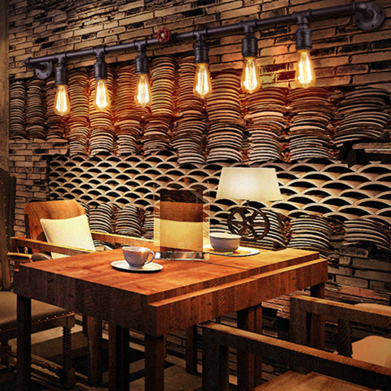 Industrial Black Metal Wall Light Straight Pipe Wall Sconce 2/4/6 Bulbs E26/E27 Indoor Fixture