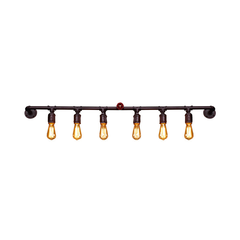 Industrial Black Metal Wall Light Straight Pipe Wall Sconce 2/4/6 Bulbs E26/E27 Indoor Fixture