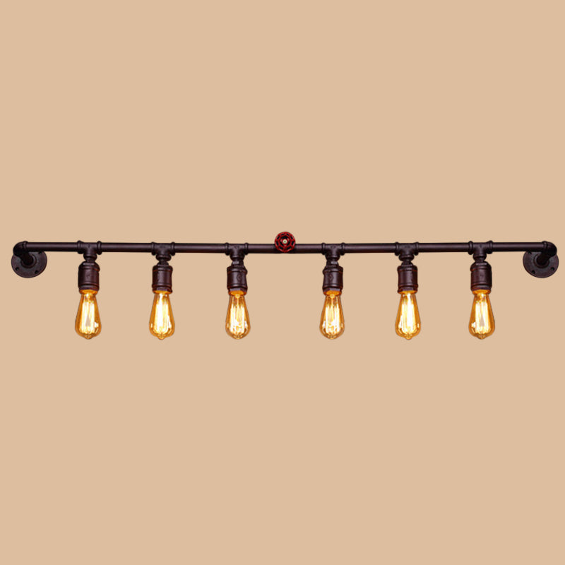 Industrial Black Metal Wall Light Straight Pipe Wall Sconce 2/4/6 Bulbs E26/E27 Indoor Fixture