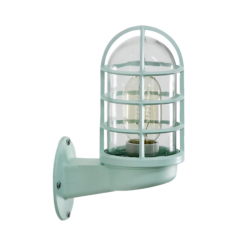 Loft Capsule Industrial Wall Sconce Light with Transparent Glass Shade and Wire Cage in Pink Blue Rust
