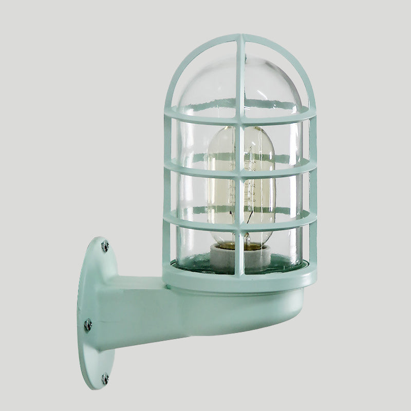 Loft Capsule Industrial Wall Sconce Light with Transparent Glass Shade and Wire Cage in Pink Blue Rust