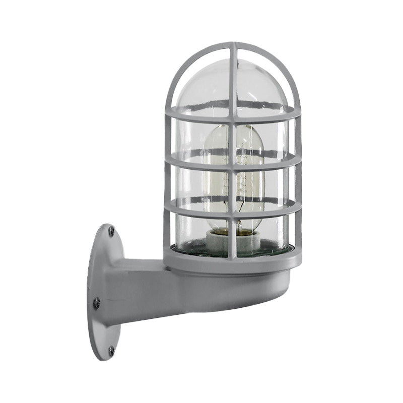Loft Capsule Industrial Wall Sconce Light with Transparent Glass Shade and Wire Cage in Pink Blue Rust