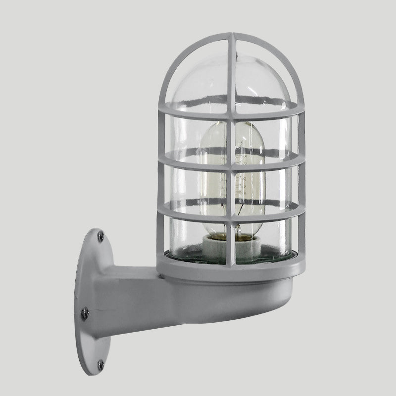 Loft Capsule Industrial Wall Sconce Light with Transparent Glass Shade and Wire Cage in Pink Blue Rust