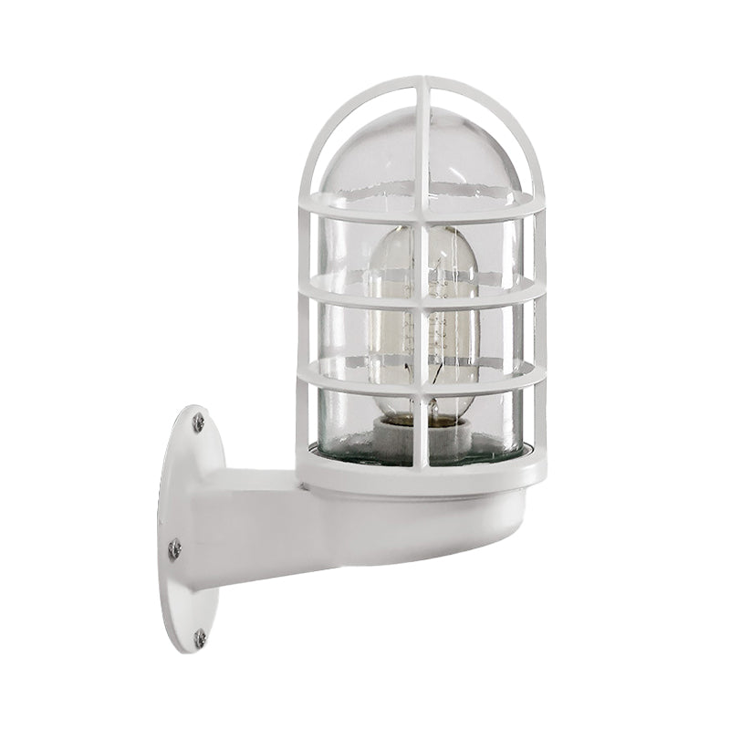 Loft Capsule Industrial Wall Sconce Light with Transparent Glass Shade and Wire Cage in Pink Blue Rust