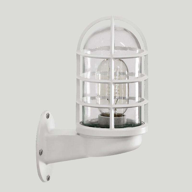 Loft Capsule Industrial Wall Sconce Light with Transparent Glass Shade and Wire Cage in Pink Blue Rust