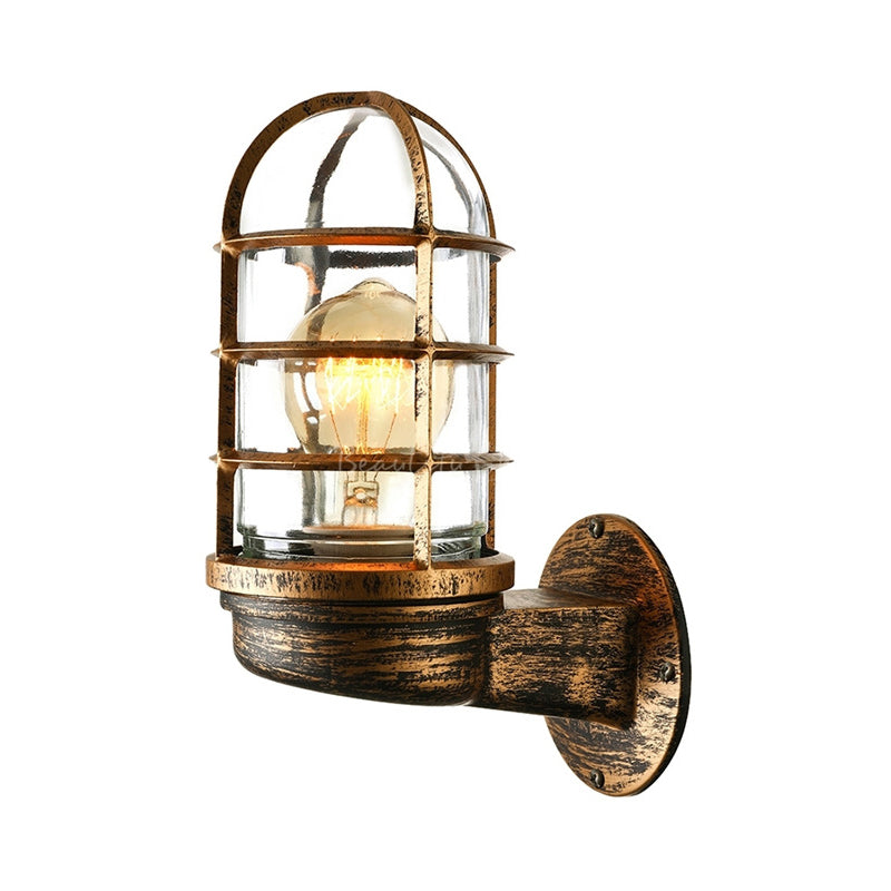 Loft Capsule Industrial Wall Sconce Light with Transparent Glass Shade and Wire Cage in Pink Blue Rust