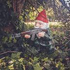Military Garden Gnome Statue with Camouflage Uniform and AK47 Resin Outdoor Decor
