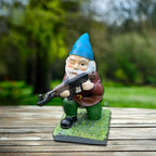 Military Garden Gnome Statue with Camouflage Uniform and AK47 Resin Outdoor Decor