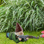Military Garden Gnome Statue with Camouflage Uniform and AK47 Resin Outdoor Decor