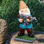 Military Garden Gnome Statue with Camouflage Uniform and AK47 Resin Outdoor Decor