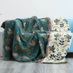 Reversible Scandinavian Bird Throw Blanket Cotton Double-Sided Cozy Lightweight for Home
