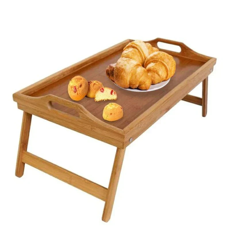 Bamboo Breakfast Bed Tray Table with Foldable Legs Portable Serving Tray for Bed and Sofa