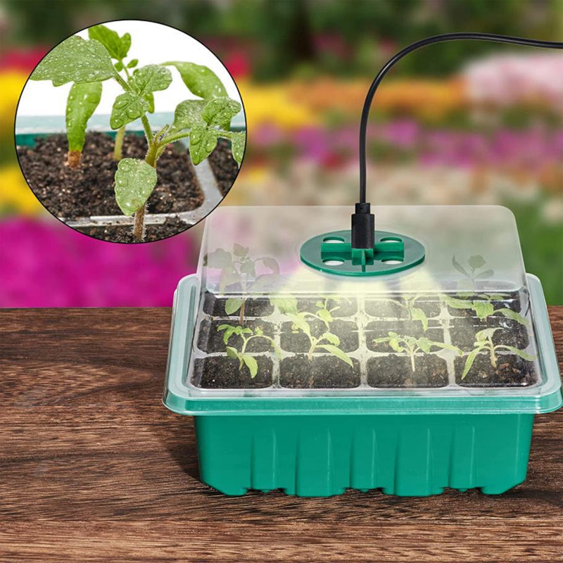 Seed Starter Trays with Grow Light Kit 5 Sets Adjustable Humidity Clear Root View Black Green
