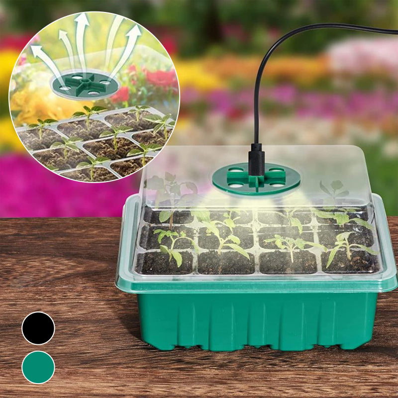 Seed Starter Trays with Grow Light Kit 5 Sets Adjustable Humidity Clear Root View Black Green