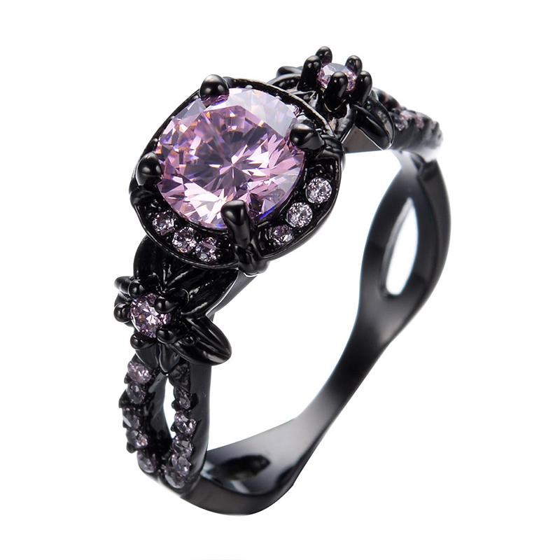 Vintage Black Sapphire Ring Copper Gold Plated Unisex Artificial Stone Round Band