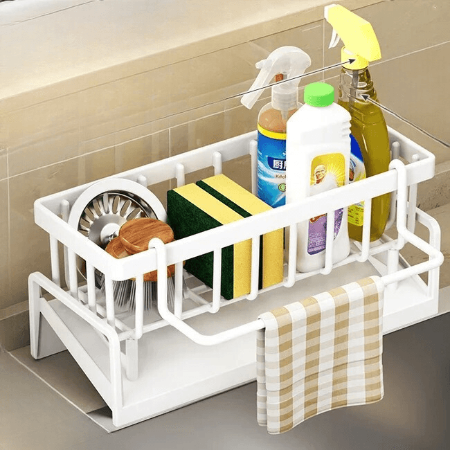 Harrow Sinky Stainless Steel Kitchen Dish Rack with Draining Tray and Cutlery Holder Silver 45x30x15cm