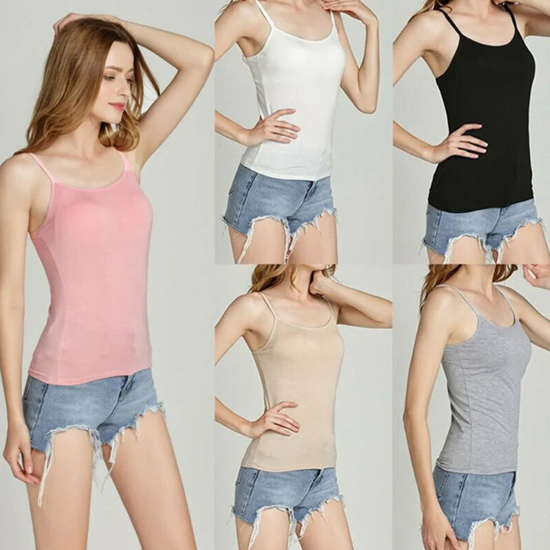 Tank Top with Built-In Shelf Bra Viscose Fiber Adjustable Straps Multiple Colors