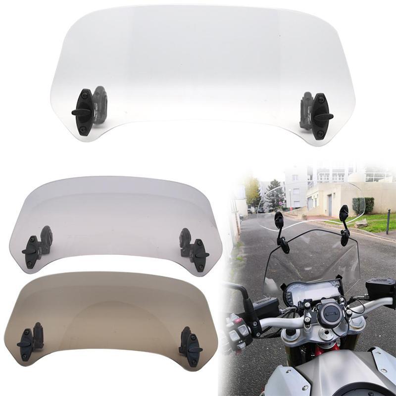 Universal Motorcycle Windshield Extension Clear Grey Plastic Fiber Adjustable Wind Screen Mount