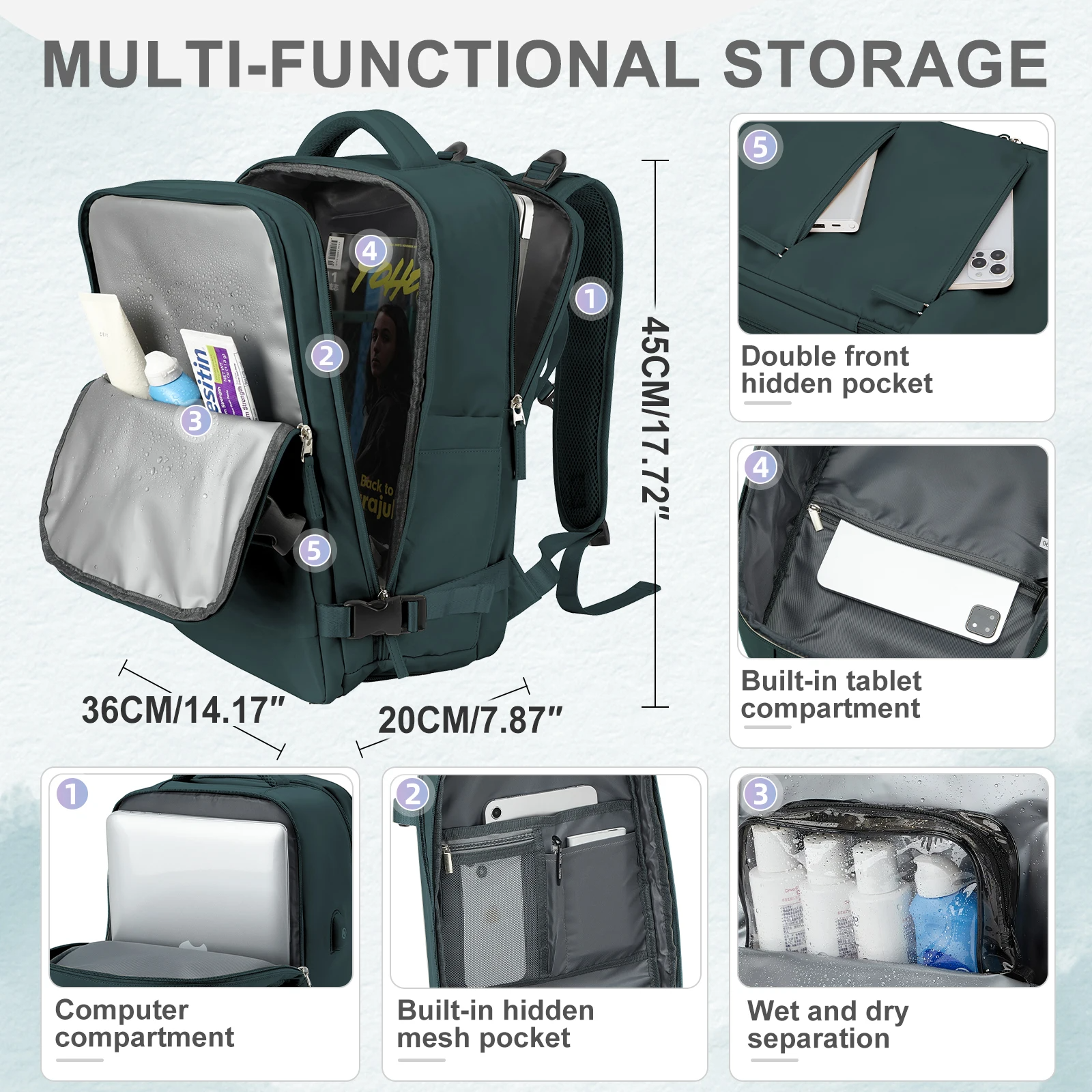 Durable Water-Resistant Hiking Backpack with USB Charging Port Spacious Travel Daypack