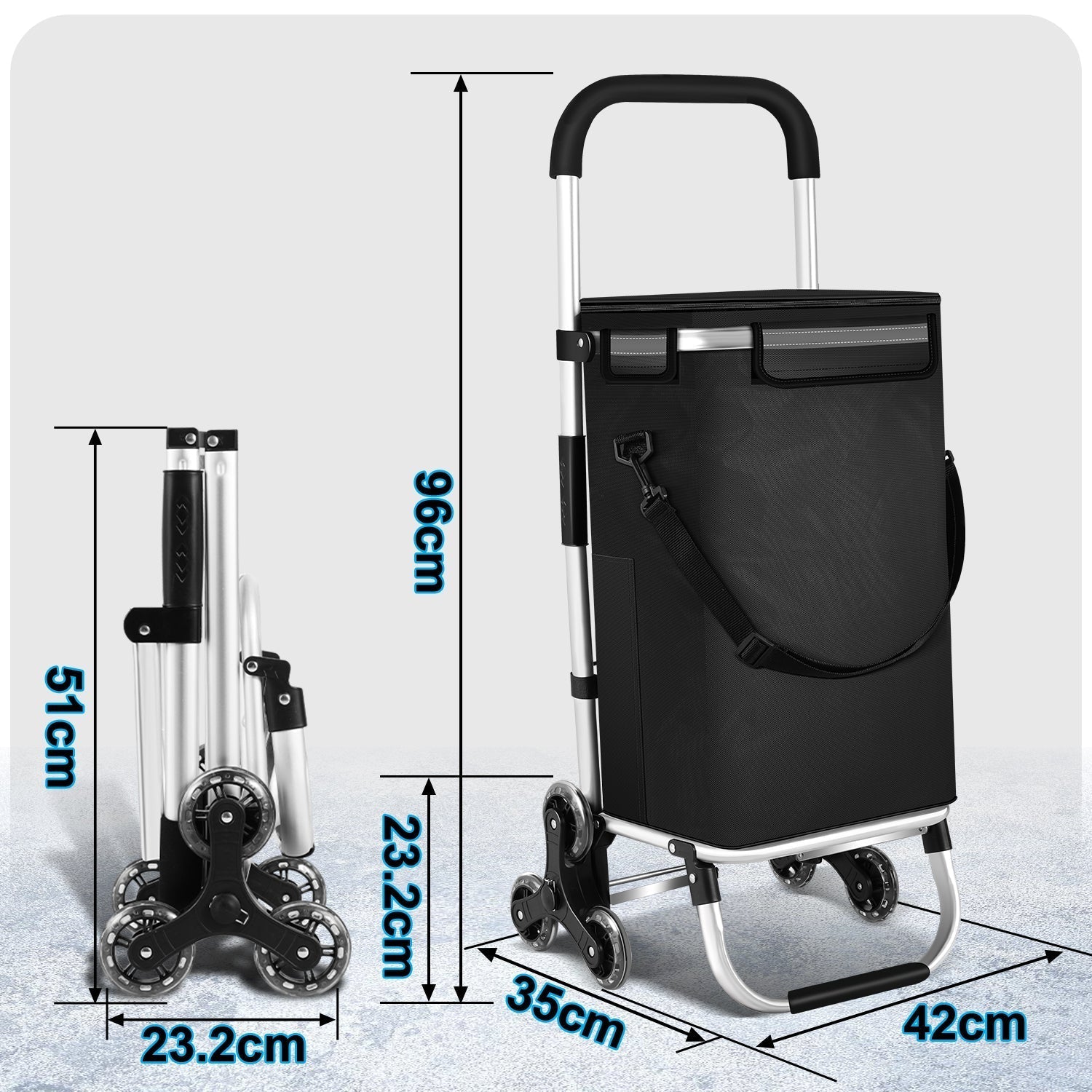 Foldable 40L Shopping Trolley Cart with Removable Bag and Cooling Compartment Black