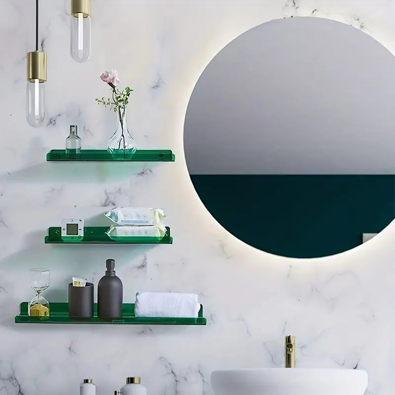 Harrow Floating Wall Shelf Industrial Style Blue MDF Shower Storage Shelf with Metal Fittings