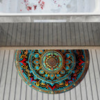 Half Moon Mandala Door Mat Semi-Circular Polyester Entry Mat with Anti-Slip Backing and Machine Washable Design