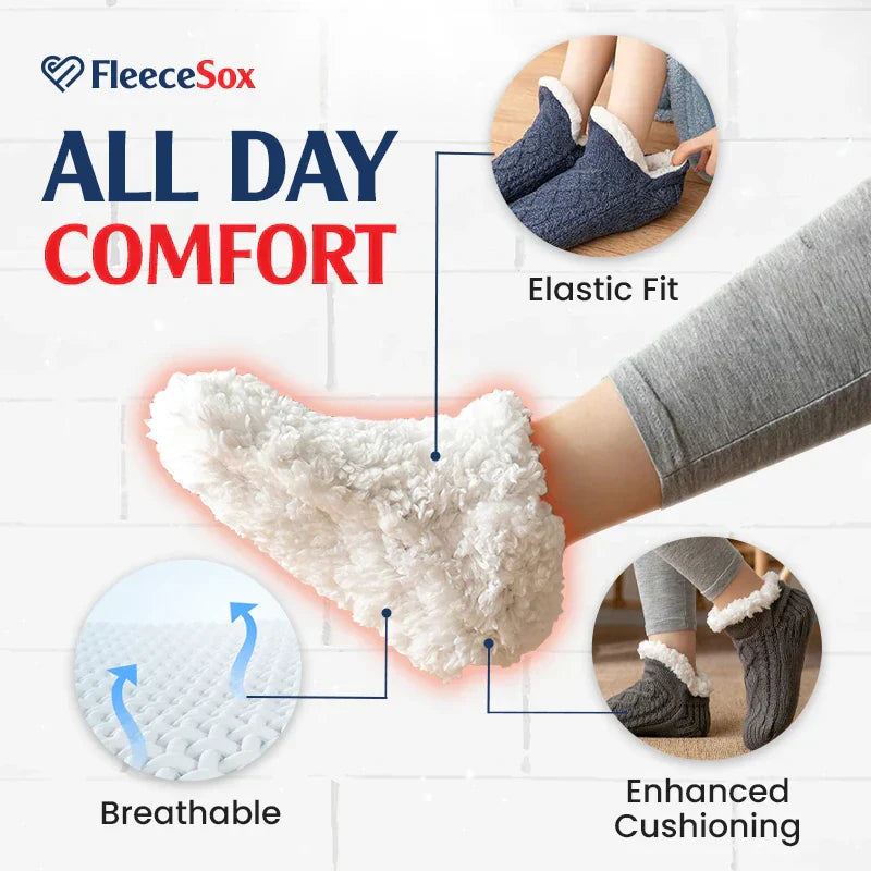 Fleece-Lined Thermal Slipper Socks Non-Slip Grips Warm Cozy Indoor Socks Acrylic Polyester