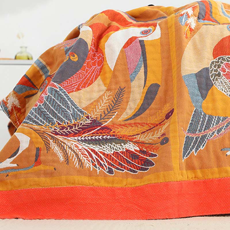 Reversible Organic Cotton Quilt with Toucan Bird Pattern Tropical Design Queen King