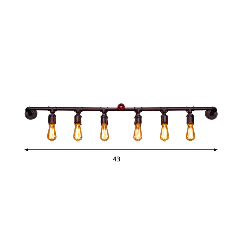 Industrial Black Metal Wall Light Straight Pipe Wall Sconce 2/4/6 Bulbs E26/E27 Indoor Fixture