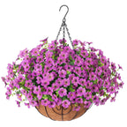 EterniBloom Artificial Hanging Flower Basket with 12 Silk Flowers Weatherproof UV-Resistant Decor