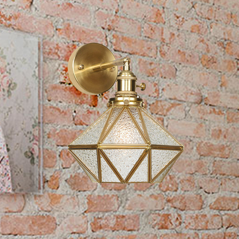 Geometric Brass Wall Sconce Prismatic Glass Shade 1 Bulb Modern Wall Mount Light Fixture