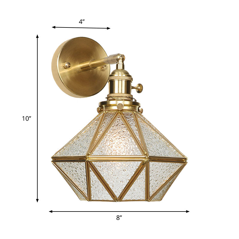 Geometric Brass Wall Sconce Prismatic Glass Shade 1 Bulb Modern Wall Mount Light Fixture