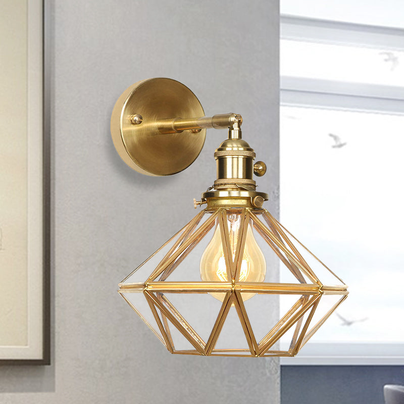 Geometric Brass Wall Sconce Prismatic Glass Shade 1 Bulb Modern Wall Mount Light Fixture