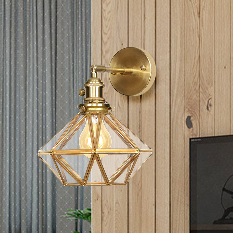 Geometric Brass Wall Sconce Prismatic Glass Shade 1 Bulb Modern Wall Mount Light Fixture