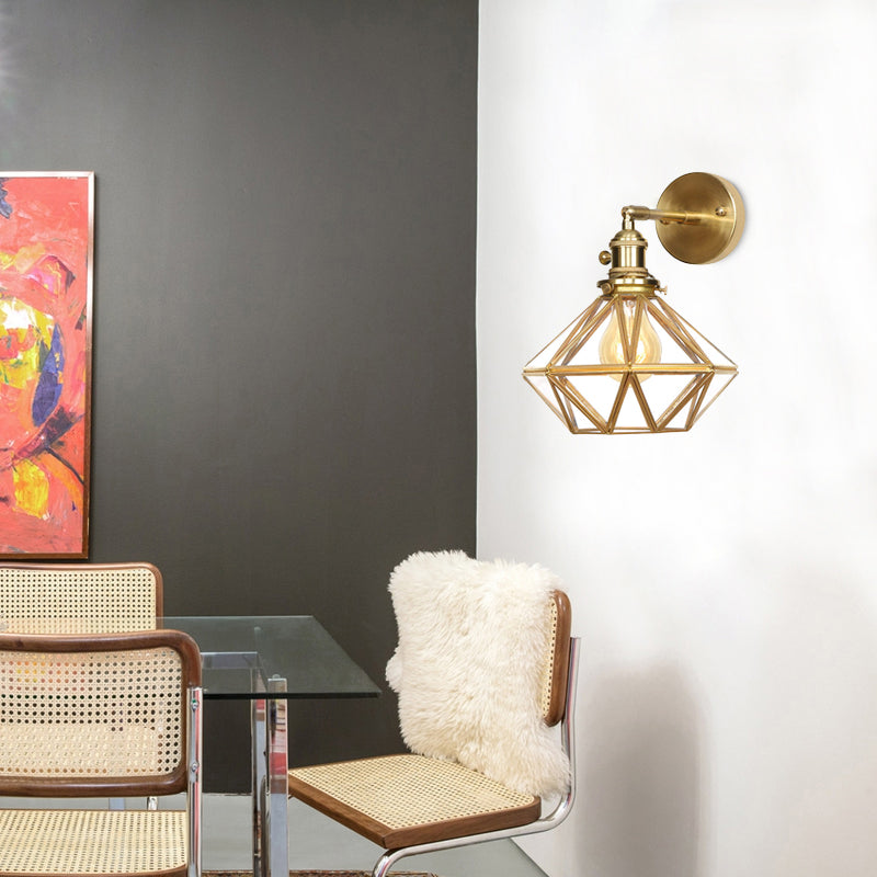 Geometric Brass Wall Sconce Prismatic Glass Shade 1 Bulb Modern Wall Mount Light Fixture