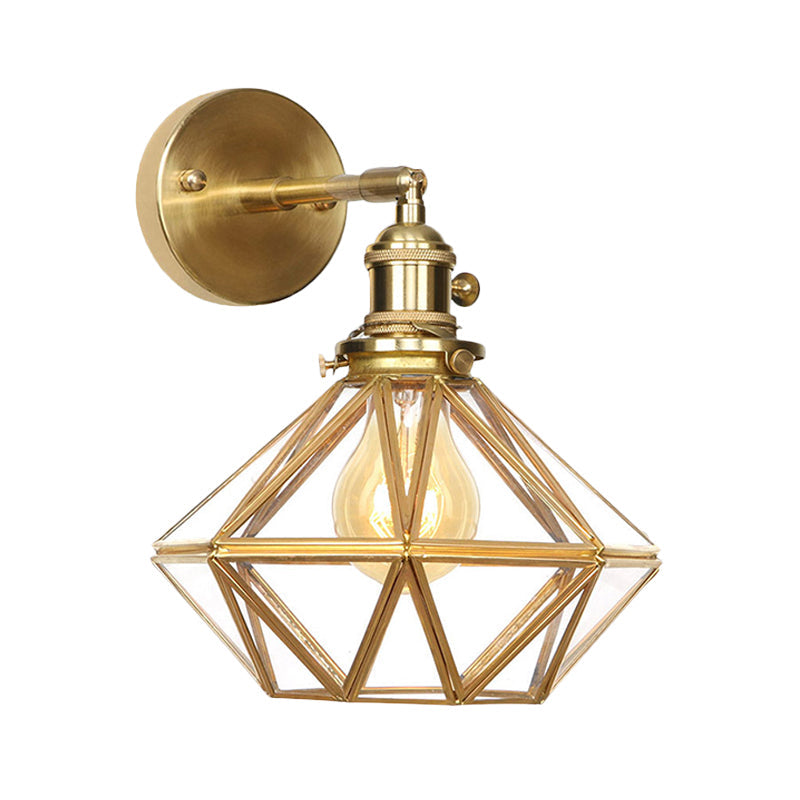 Geometric Brass Wall Sconce Prismatic Glass Shade 1 Bulb Modern Wall Mount Light Fixture