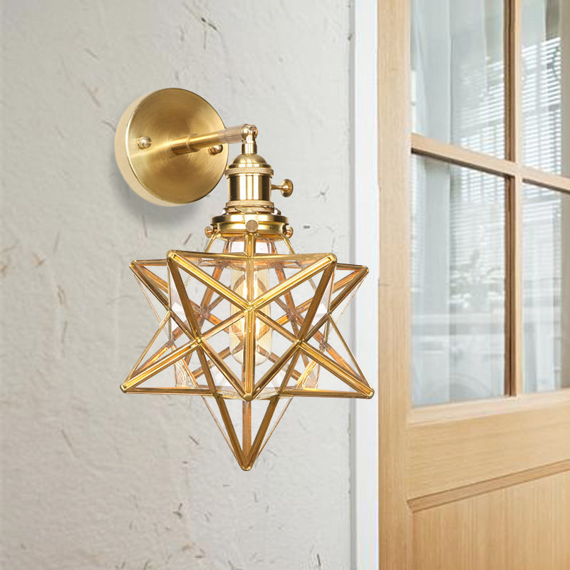 Geometric Brass Wall Sconce Prismatic Glass Shade 1 Bulb Modern Wall Mount Light Fixture