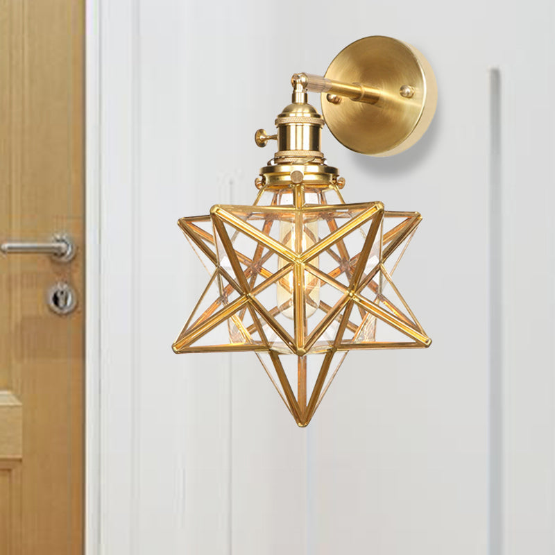Geometric Brass Wall Sconce Prismatic Glass Shade 1 Bulb Modern Wall Mount Light Fixture