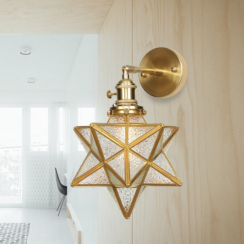 Geometric Brass Wall Sconce Prismatic Glass Shade 1 Bulb Modern Wall Mount Light Fixture