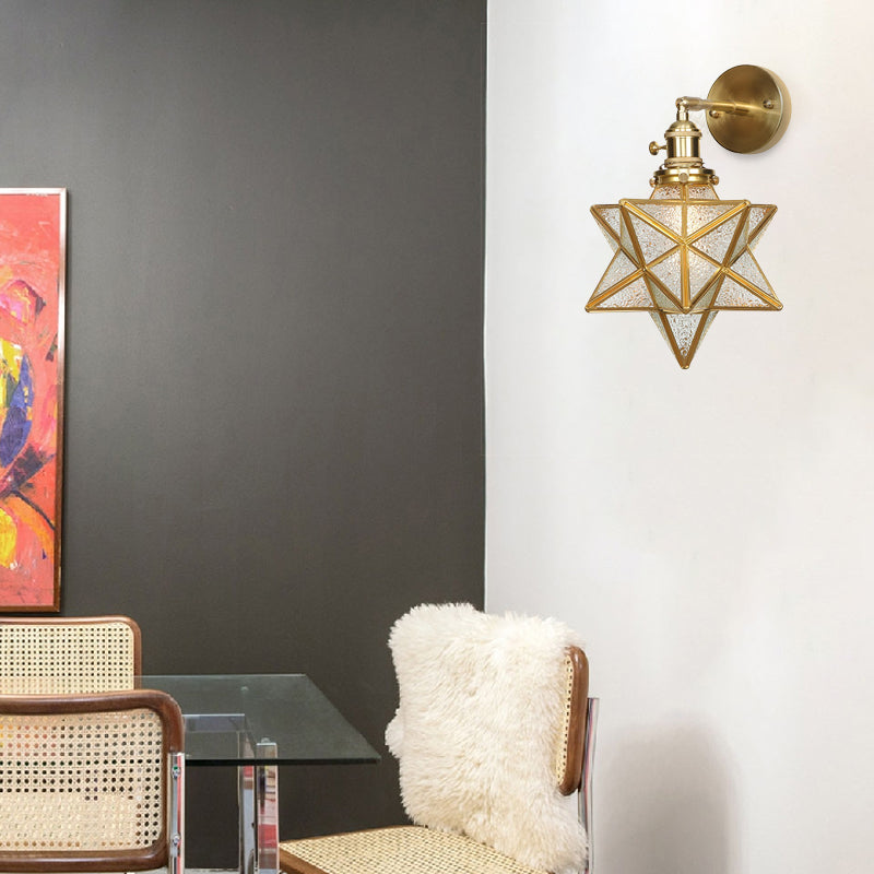 Geometric Brass Wall Sconce Prismatic Glass Shade 1 Bulb Modern Wall Mount Light Fixture