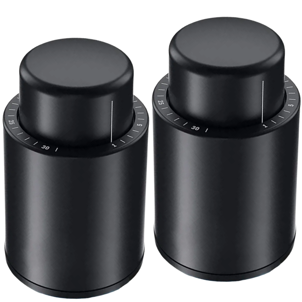 Vacuum Wine Bottle Stopper with Date Tracker Black ABS 2 or 4 Pack Preservation Seal