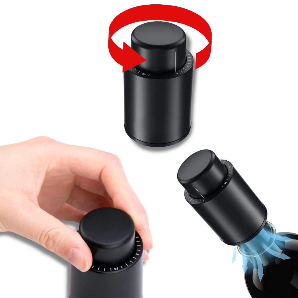 Vacuum Wine Bottle Stopper with Date Tracker Black ABS 2 or 4 Pack Preservation Seal