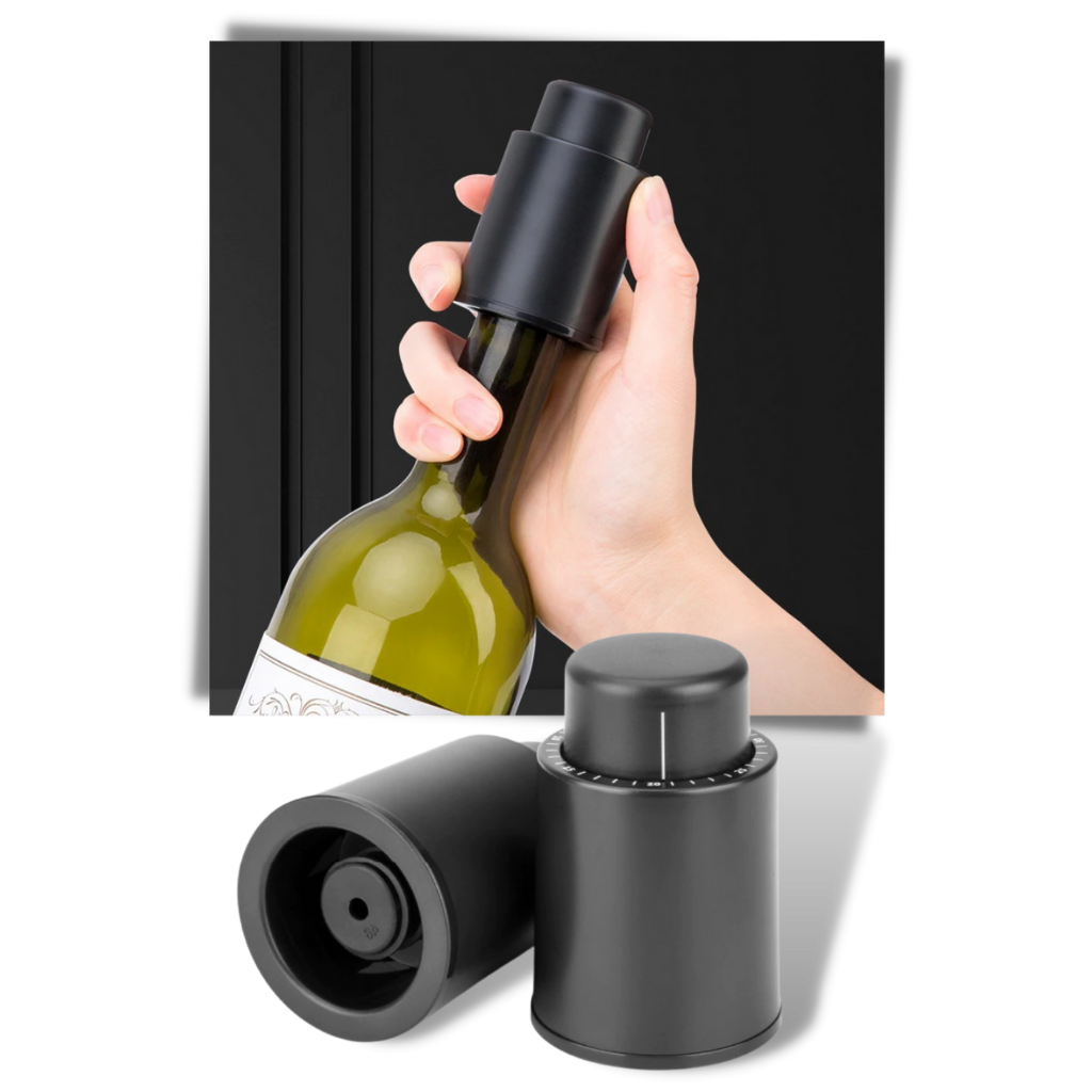 Vacuum Wine Bottle Stopper with Date Tracker Black ABS 2 or 4 Pack Preservation Seal