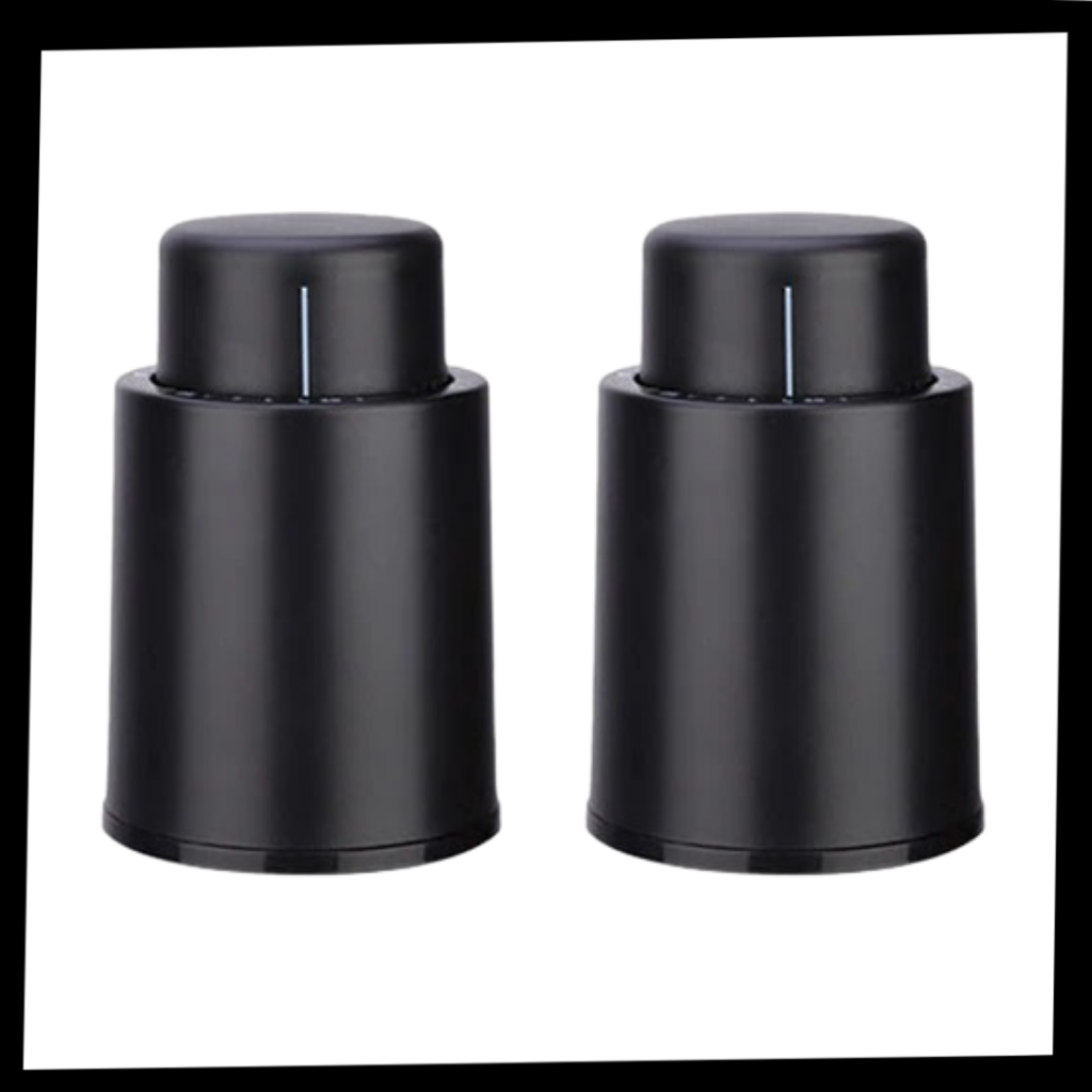 Vacuum Wine Bottle Stopper with Date Tracker Black ABS 2 or 4 Pack Preservation Seal