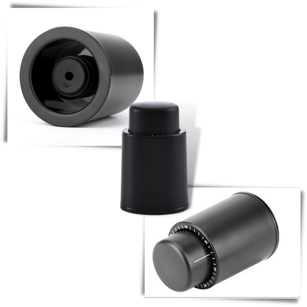 Vacuum Wine Bottle Stopper with Date Tracker Black ABS 2 or 4 Pack Preservation Seal