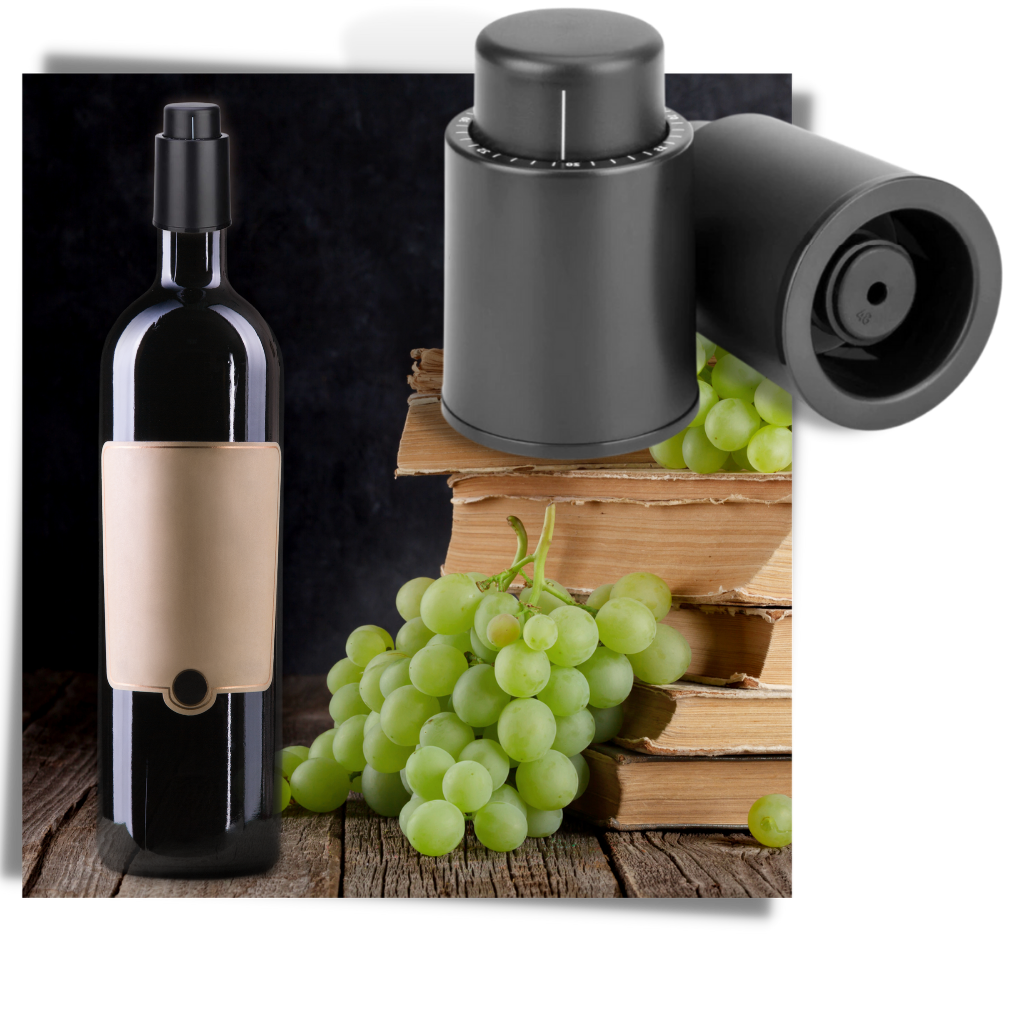 Vacuum Wine Bottle Stopper with Date Tracker Black ABS 2 or 4 Pack Preservation Seal