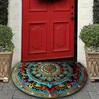 Half Moon Mandala Door Mat Semi-Circular Polyester Entry Mat with Anti-Slip Backing and Machine Washable Design